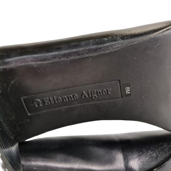 ETIENNE AIGNER Women's 8 E-Mozart Square Toe Black Leather Heels Pumps Preppy - Picture 8 of 10